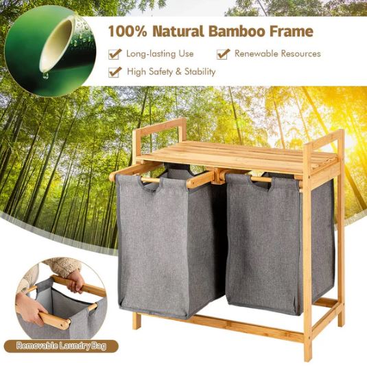 Bamboo Laundry Hamper With Dual Compartments