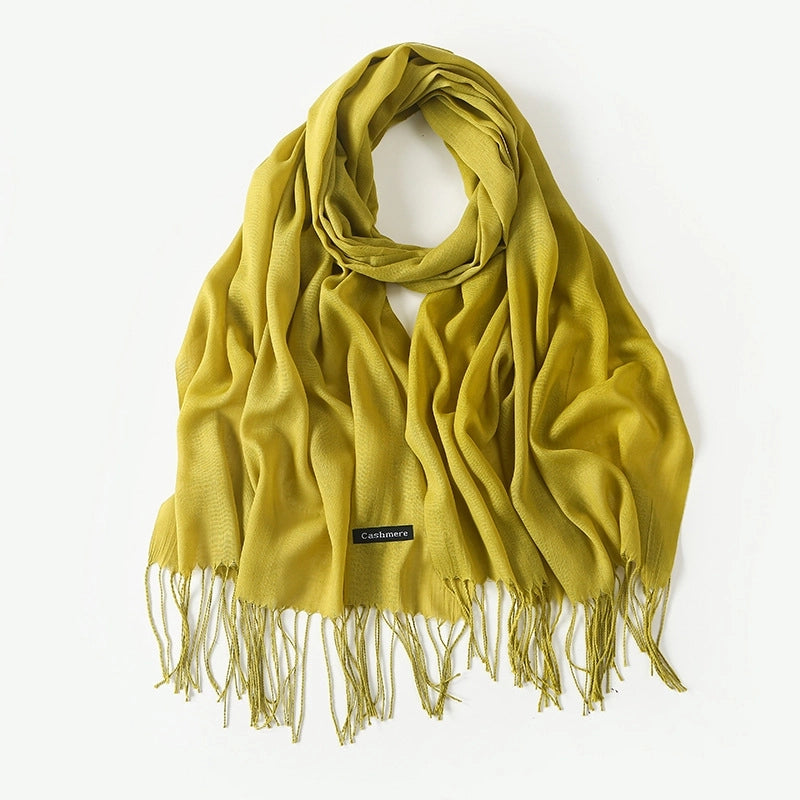 Women's Elegant Classic Style Solid Color Polyester Tassel Scarf
