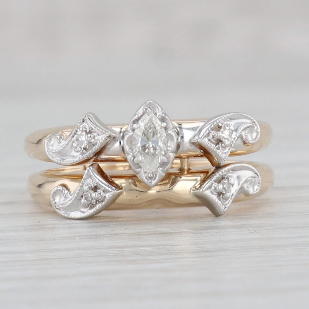 0.10ctw VS2 Diamond Marquise Engagement Ring Wedding Band Bridal 14k Gold Size 6