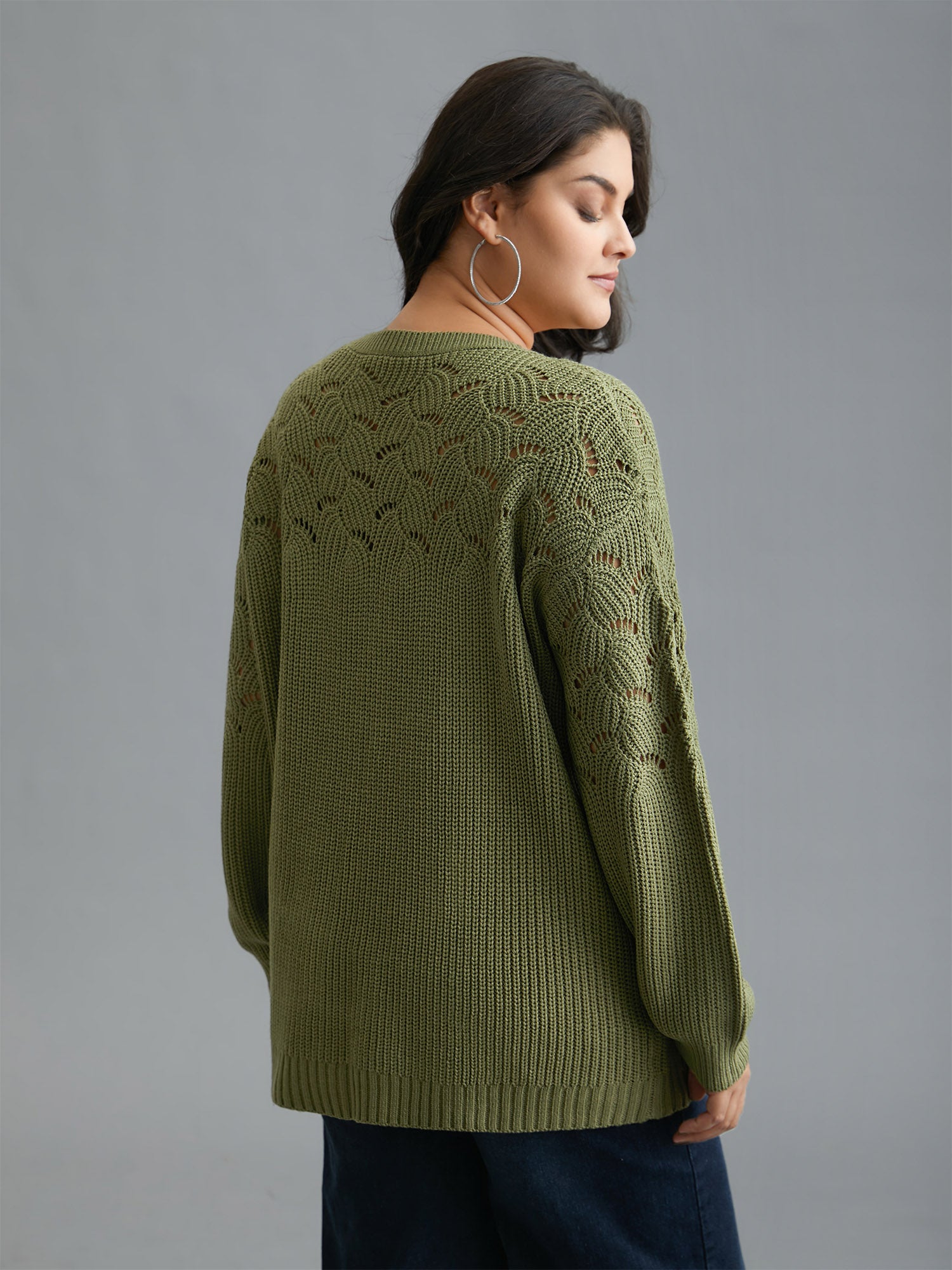 Textured Cut-out Balloon Sleeves Pullover