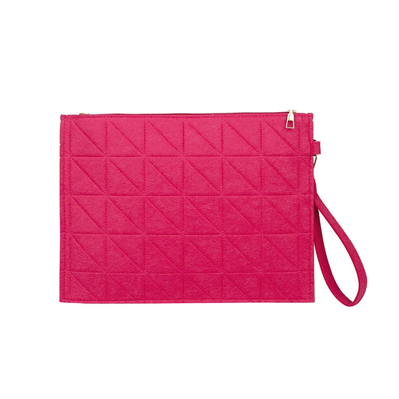 Women's Medium Felt Solid Color Basic Classic Style Square Zipper Envelope Bag