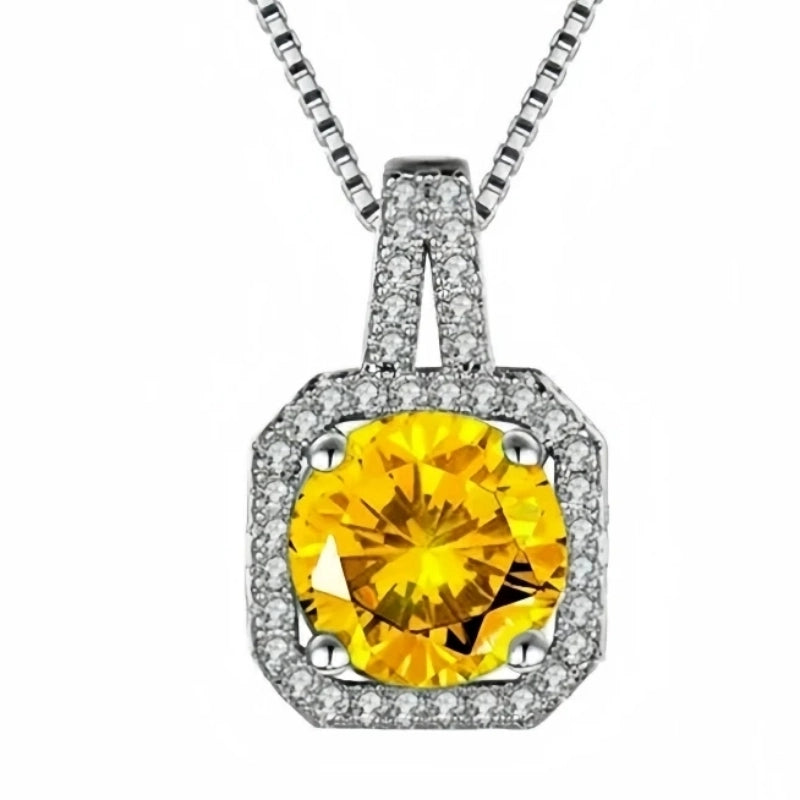 201 Stainless Steel White Gold Plated Gold Plated Classic Style Plating Inlay Square Glass Zircon Pendant Necklace