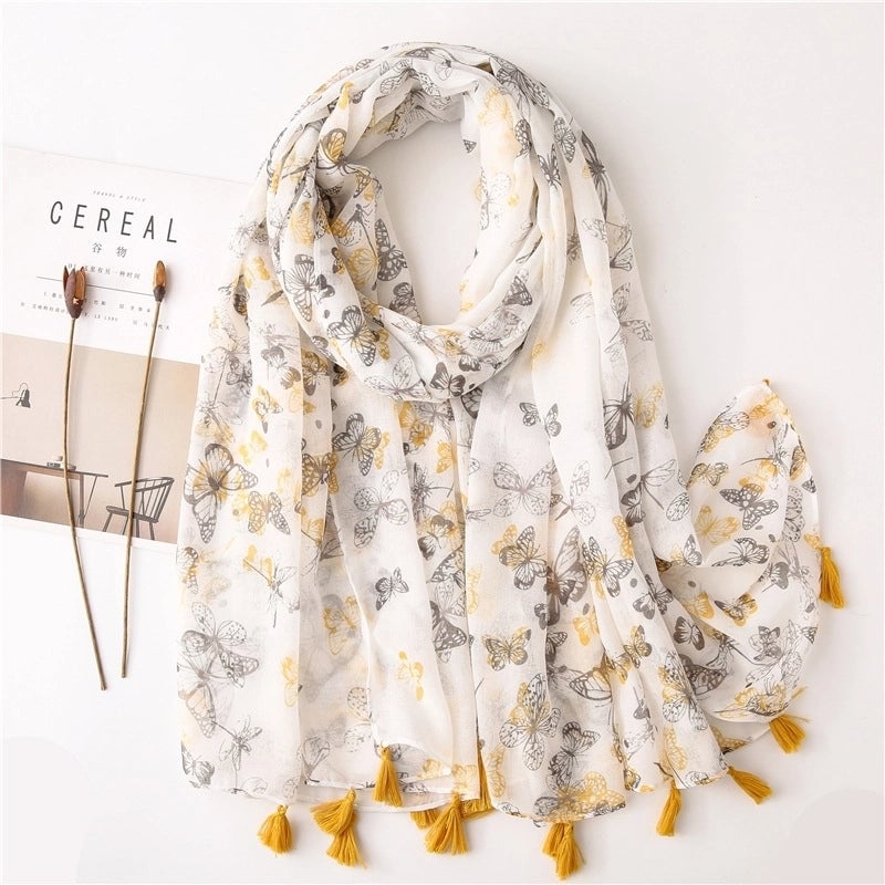 Wild Butterfly Warm Shawl Cotton And Linen Feel Gauze Holiday Big Beach Towel