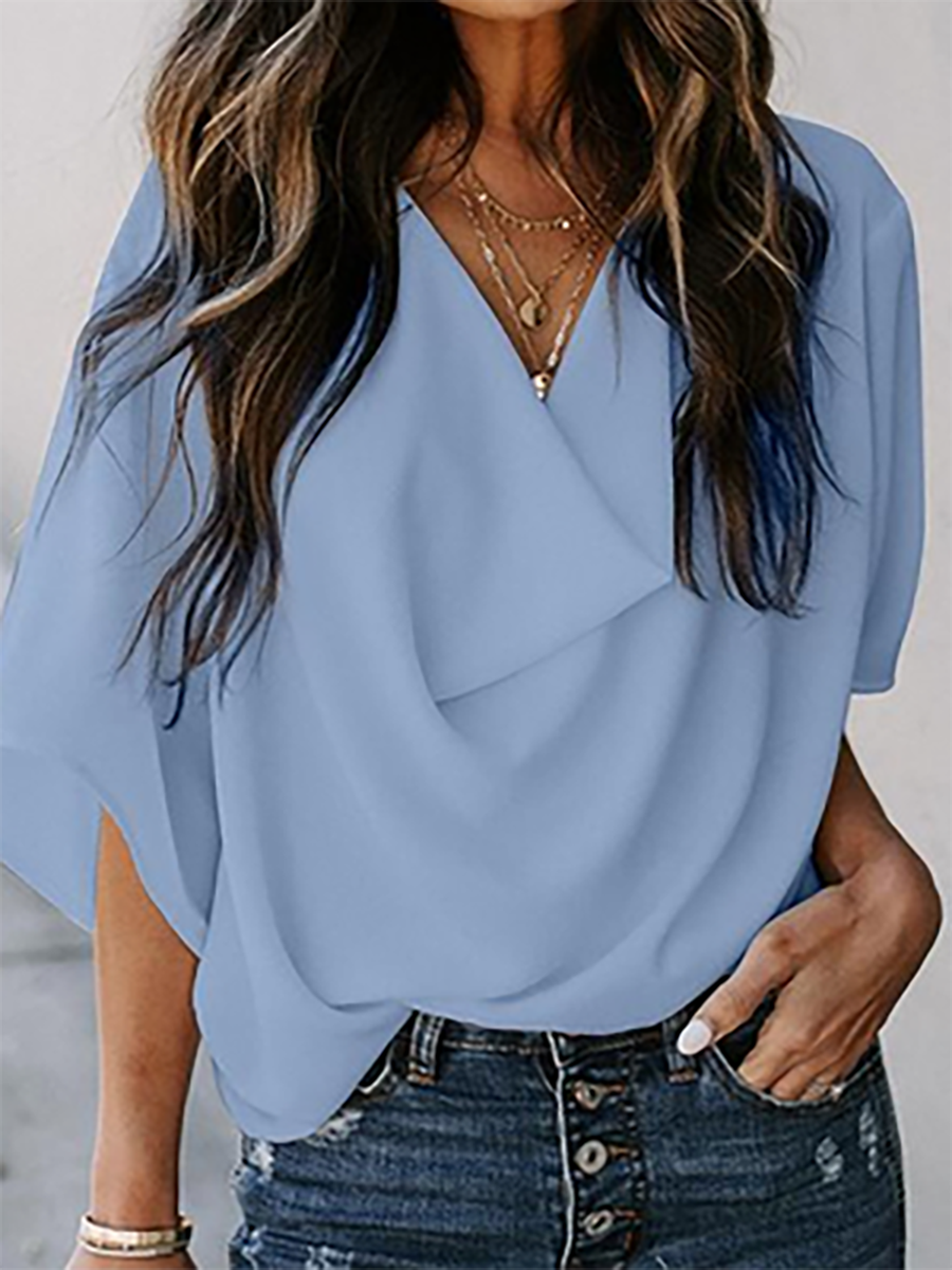 V-Neck Loose Mid-Sleeve T-Shirt(7 colors)