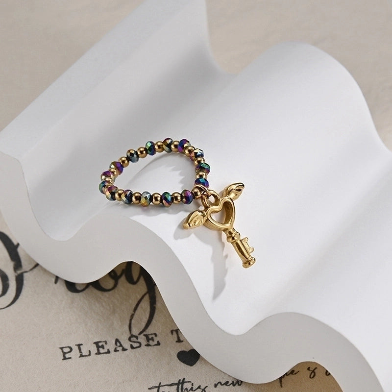 Fashion Heart Shape 304 Stainless Steel Natural Stone 18K Gold Plated Stainless Steel Rings