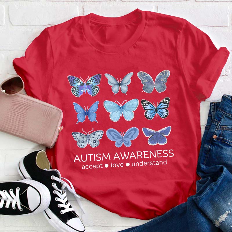 Autism Awareness Butterfly Teacher T-Shirt