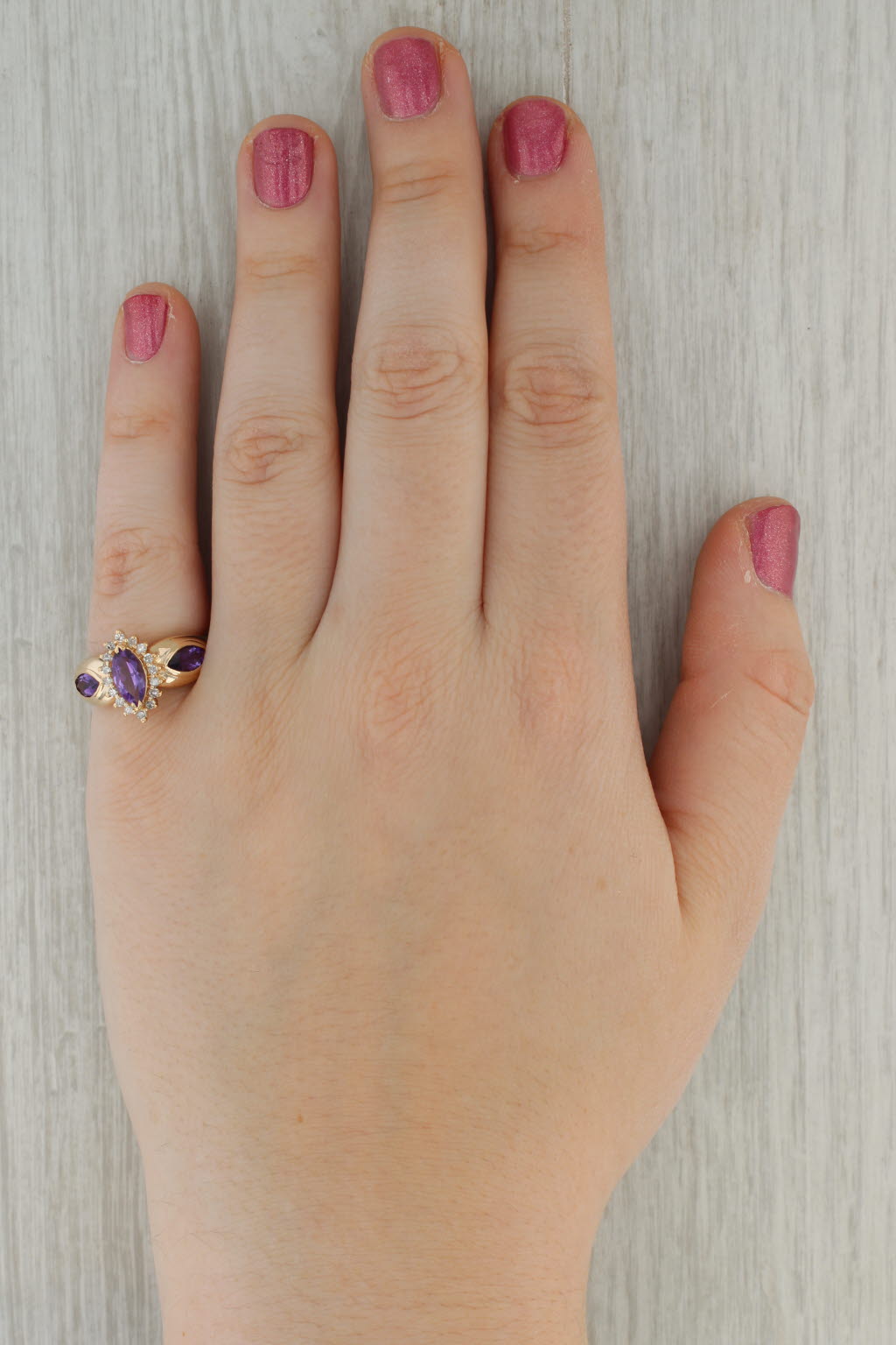 2.05ctw Marquise Amethyst Diamond Halo Ring 14k Yellow Gold Size 7