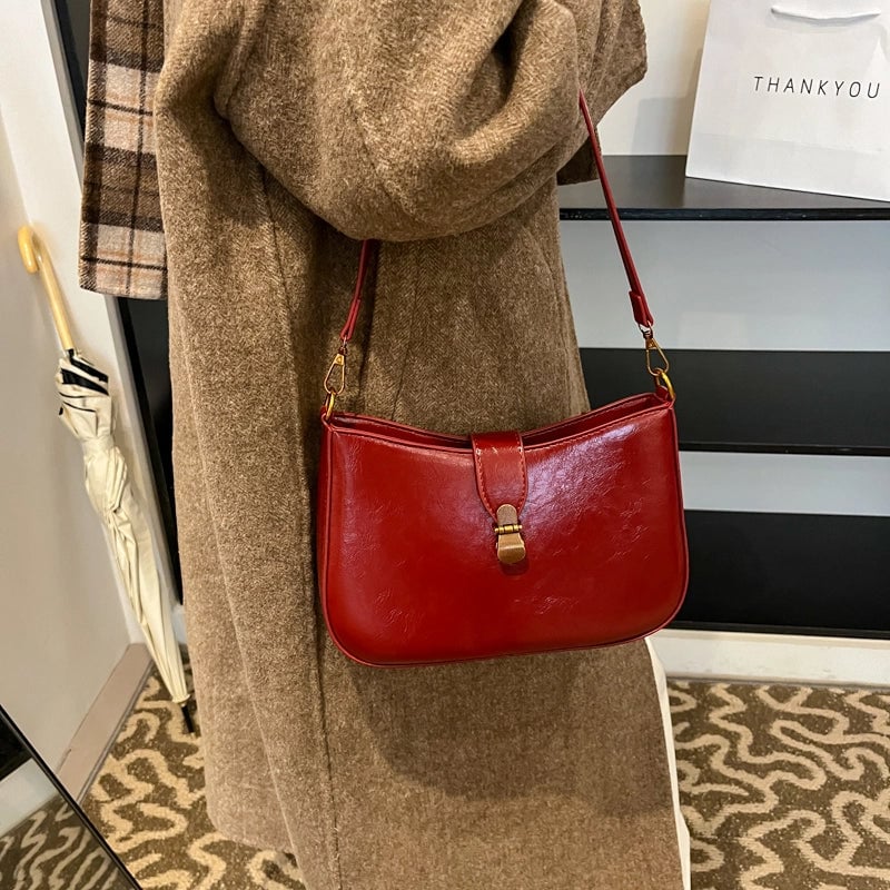 Women's Pu Leather Solid Color Classic Style Streetwear Square Magnetic Buckle