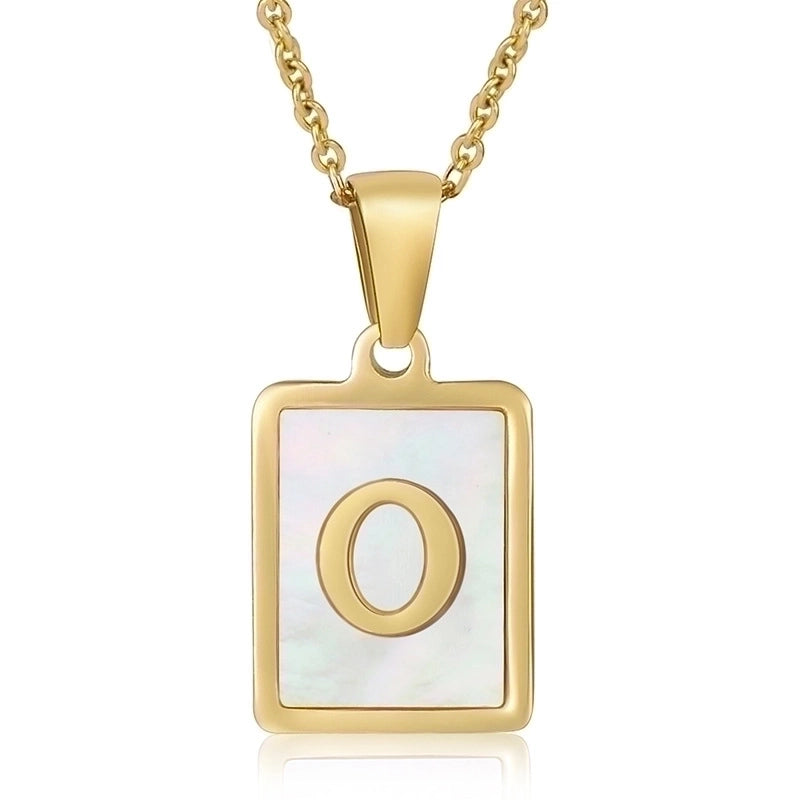 Minimalist Letter Stainless Steel Titanium Steel Plating Inlay Shell 18k Gold Plated Pendant Necklace