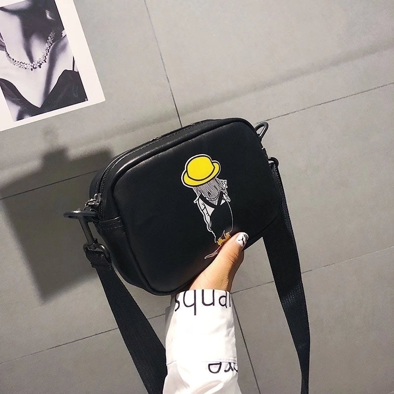 Women's Medium Pu Leather Portrait Cartoon Basic Square Zipper Crossbody Bag