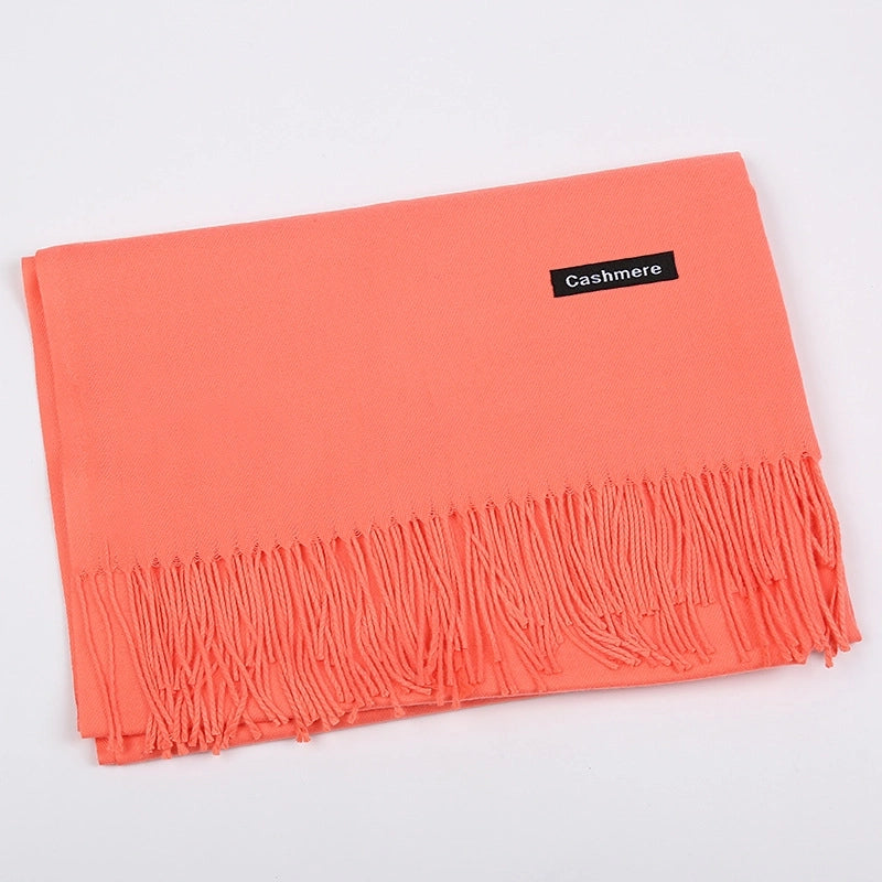 Pure Color Cashmere Scarf Women's Autumn And Winter Popular 220g Light Board Tassel Warm Shawl Travel Gift
