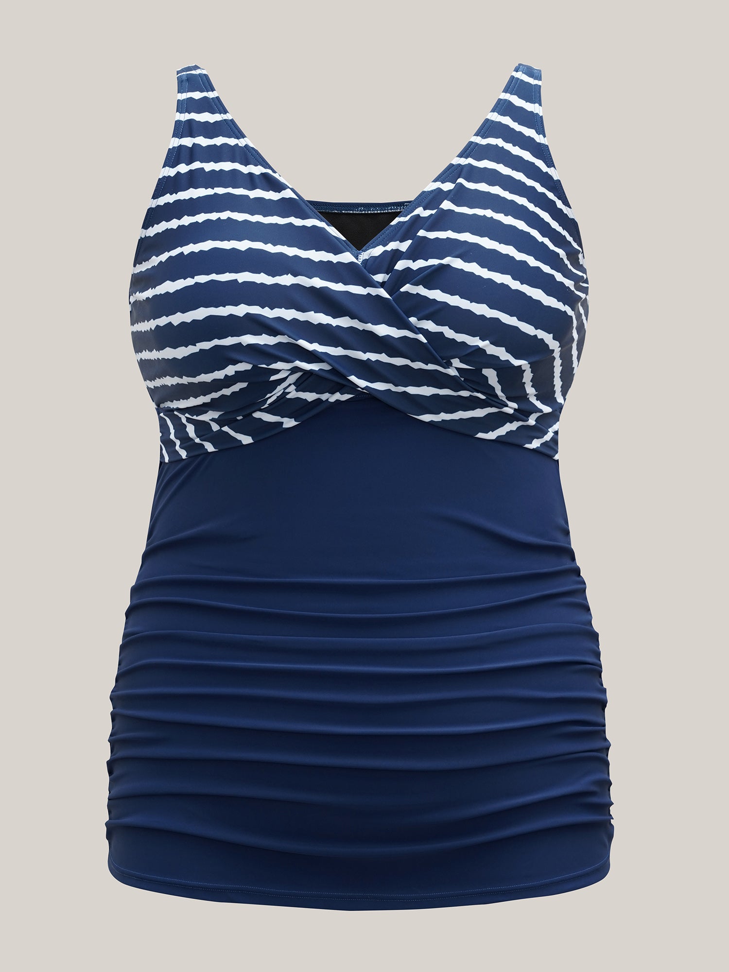 Stripes Spliced Ruched Swim Tankini