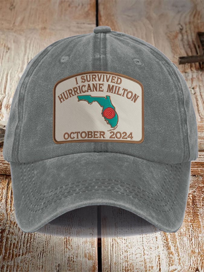 Unisex Distressed Washed Cotton I Survived Hurricane Milton Hat