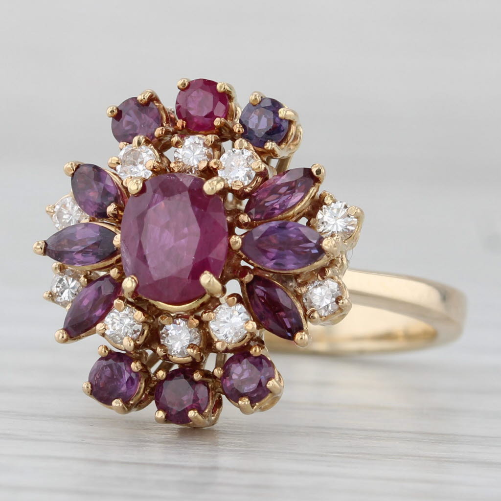 2.16ctw Ruby Diamond Cluster Cocktail Ring 14k Yellow Gold Size 5.75