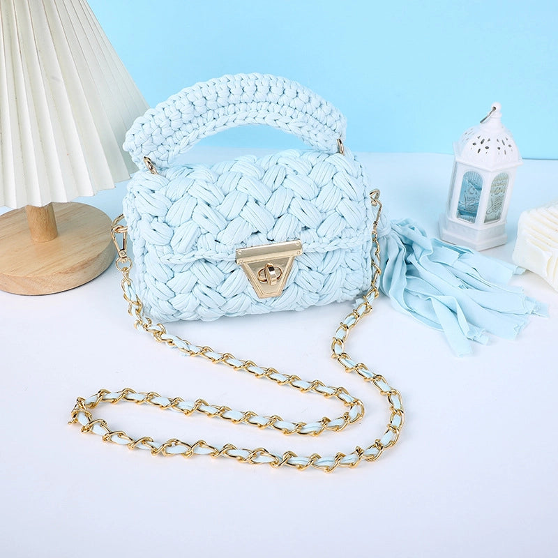 Women's Small Polyester Solid Color Streetwear Tassel Square Lock Clasp Shoulder Bag Handbag Crossbody Bag
