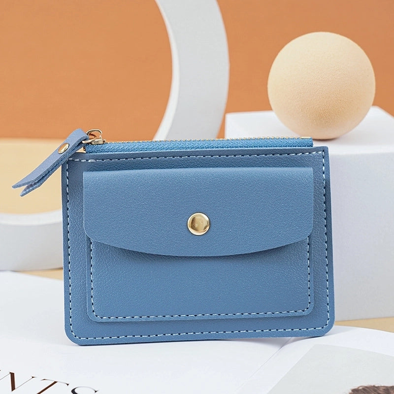 Women's Solid Color Pu Leather Zipper Card Holders