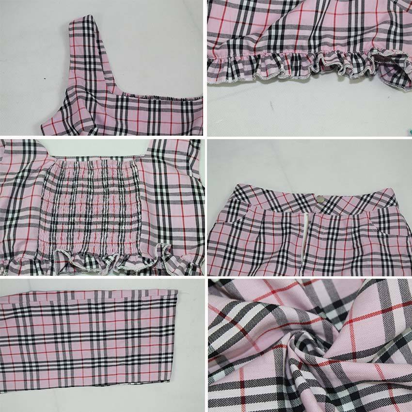 Pink Plaid Crop Top & Trousers Set