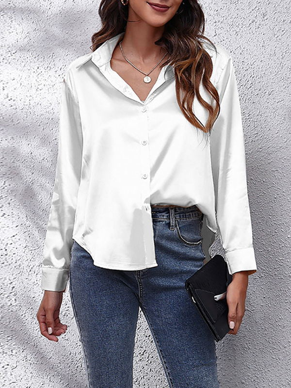 Long Sleeves Loose Solid Color Lapel Blouses&Shirts Tops