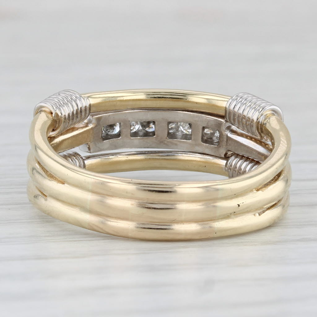 0.25ctw Diamond 3-Band Wedding Band 14k Yellow White Gold Size 11 Coil Accents