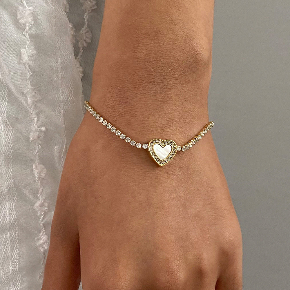Stainless Steel Heart Full Diamond Bracelet Bracelet Titanium Steel Bracelet