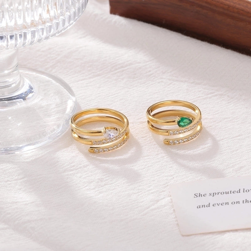 Exaggerated Luxurious Commute Snake 304 Stainless Steel Zircon White Gold Plated Gold Plated Inlay Rings