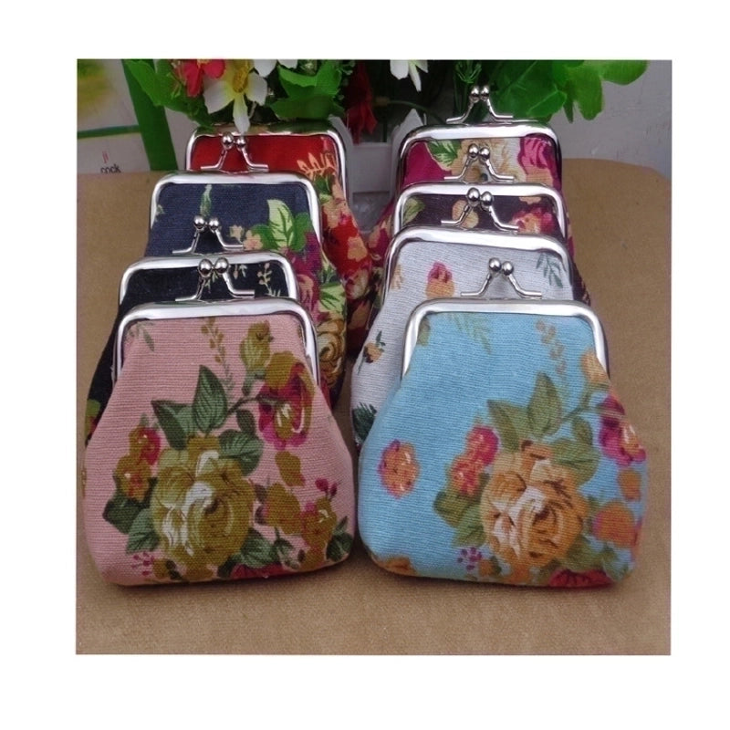 Women's Flower Canvas Lock Clasp Wallets