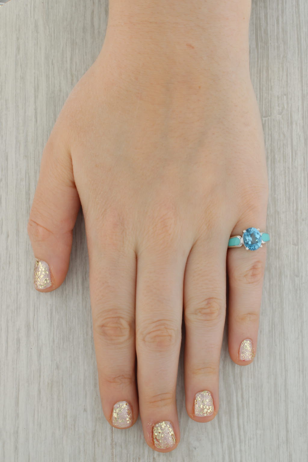 3.10ct Oval Blue Topaz Enamel Ring 10k White Gold Size 6