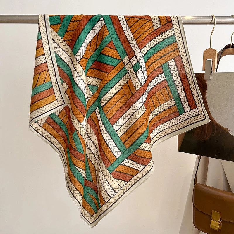 Women's Minimalist Color Block Stripe Polyester Silk Scarf