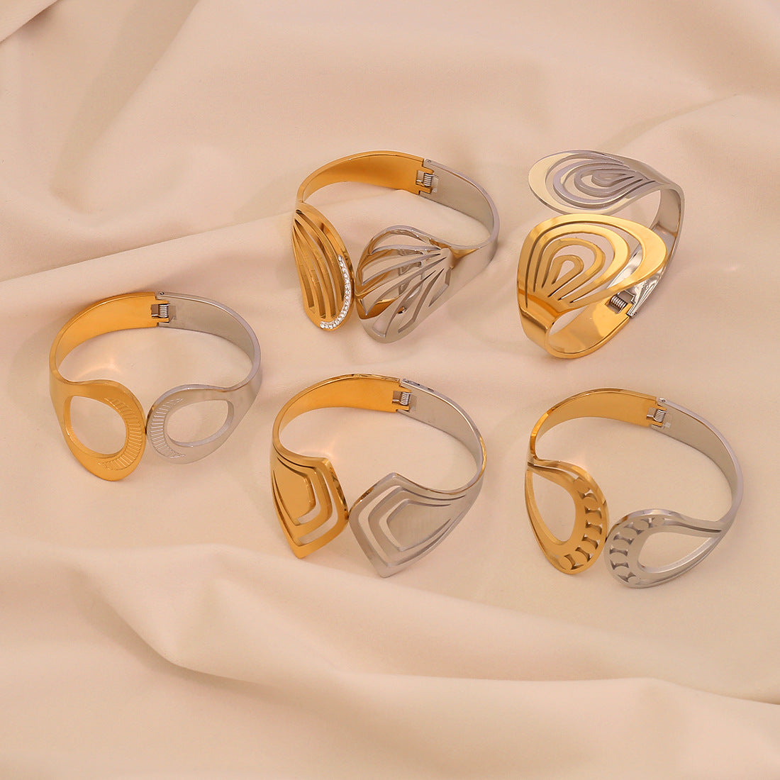 Gold And Gold Double Hollow Bracelet Exaggerated Geometric Stainless Steel Jewelry B627