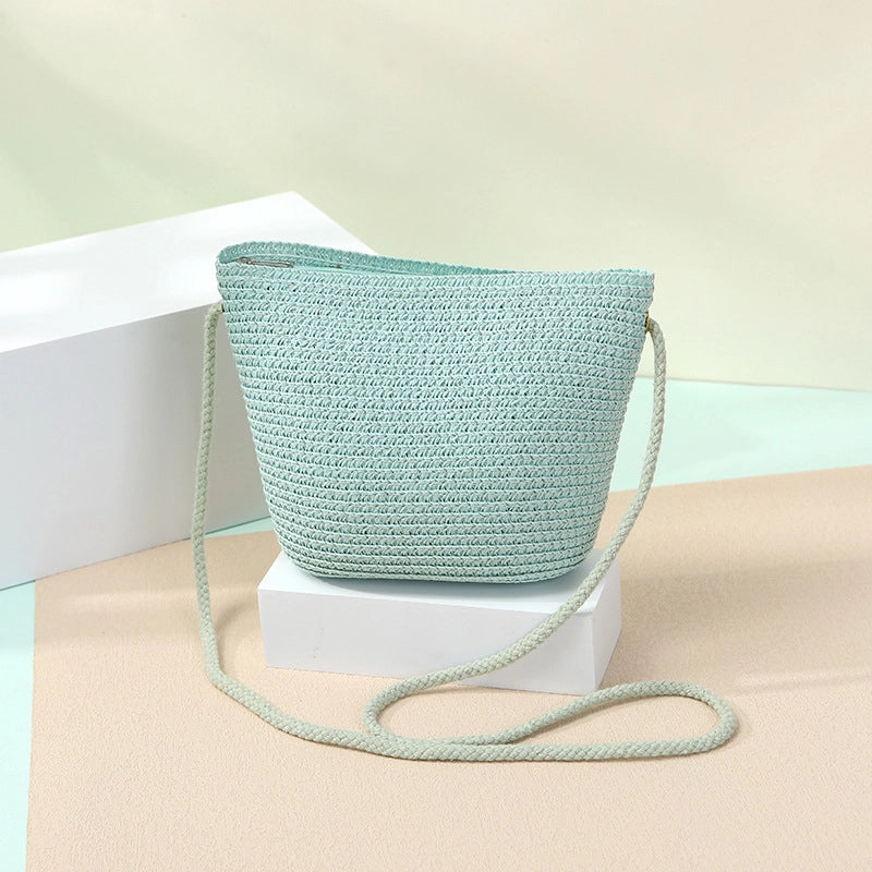 Women's Straw Solid Color Beach Weave Square Zipper Flip Cover Straw Bag