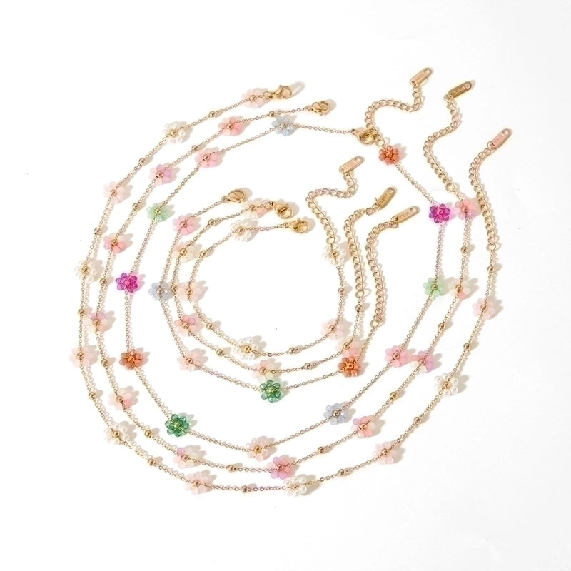 Stainless Steel 18K Gold Plated Minimalist Polishing Plating Flower Bracelets Anklet Necklace