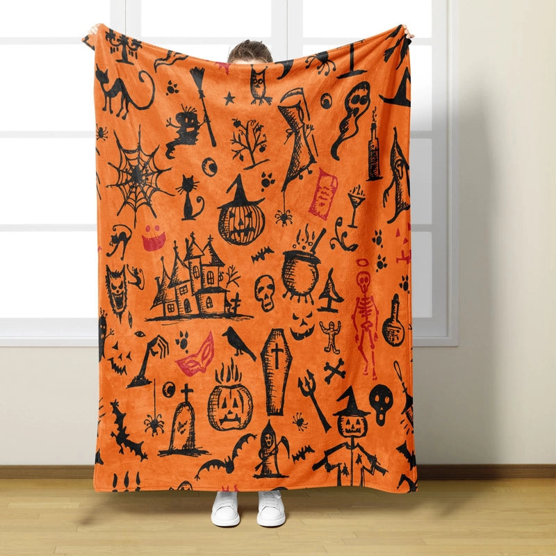 Halloween Cute Pumpkin Cat Skull Polyester Blanket Couch & Sofa Decor