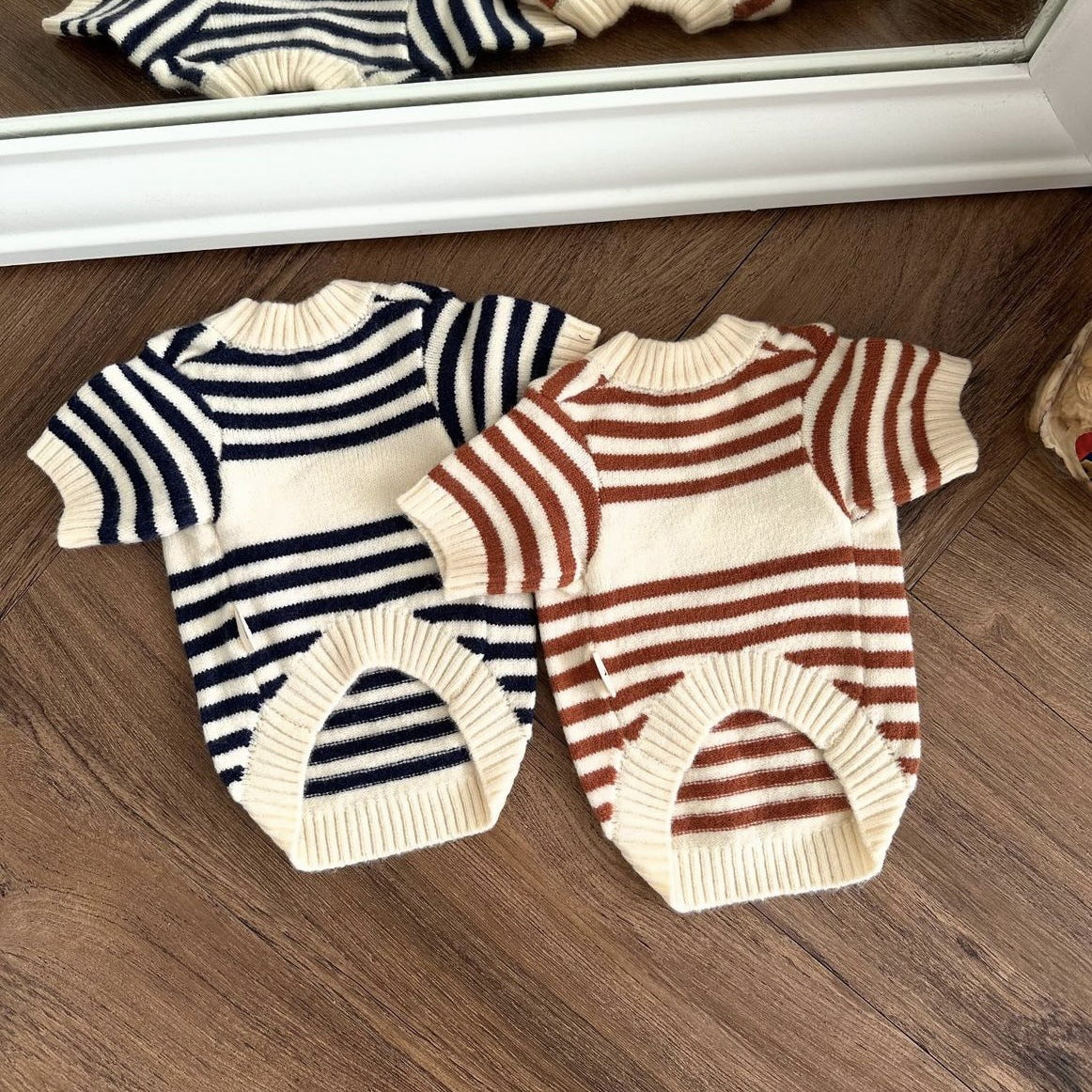 Striped Bear Pattern Knitted Dog Cat Sweater