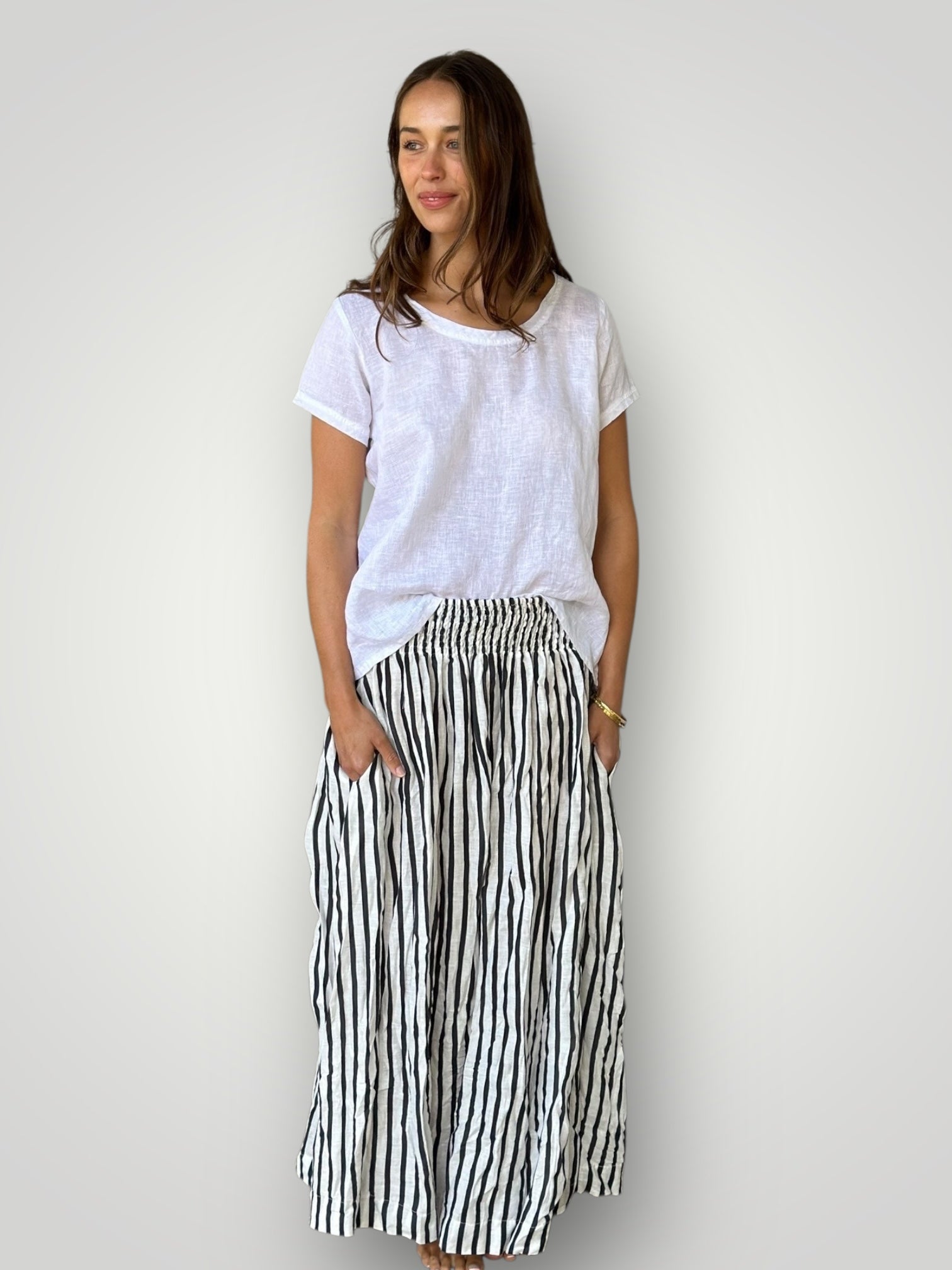 lulu skirt-navy stripe linen