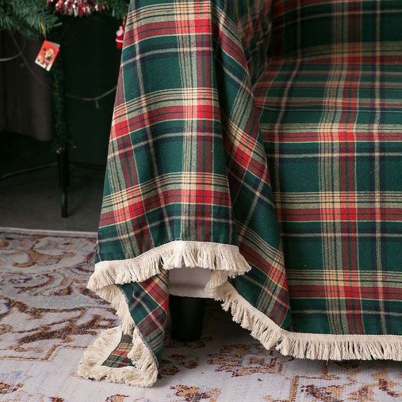 Vintage Christmas Style Plaid Blanket Full Wrap Couch Cover