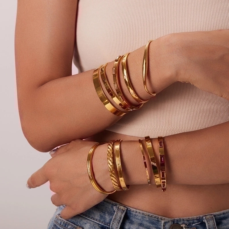 Minimalist Geometric Stainless Steel Zircon Bangle In Bulk