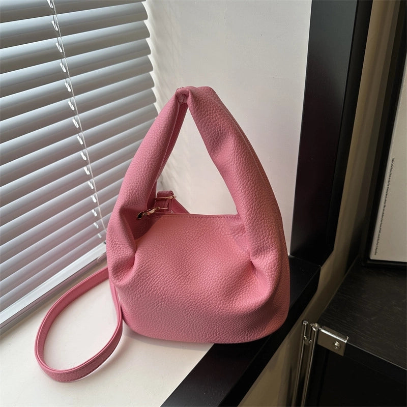 Women's Small Pu Leather Solid Color Streetwear Square Zipper Ruched Bag