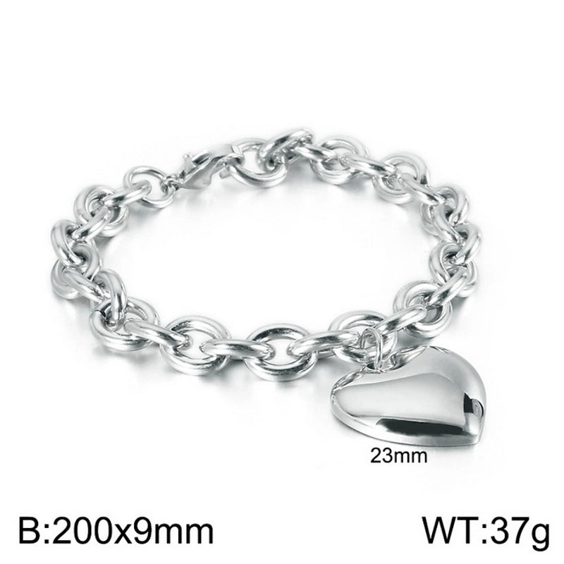 Minimalist Heart Shape Stainless Steel 18K Gold Plated Chain Bracelets Necklace