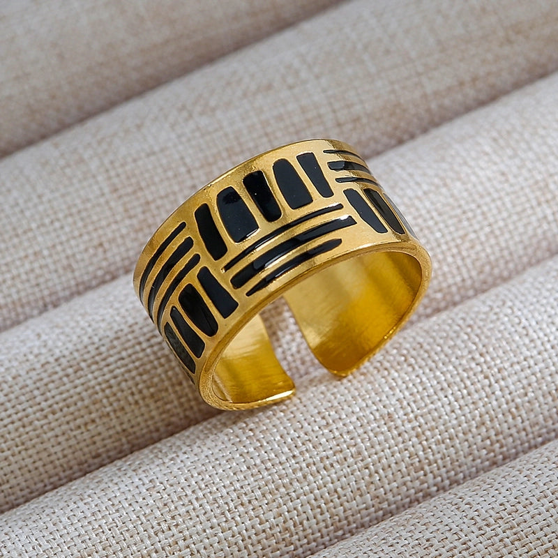 Rock Oversized Leaves Eye Flower 304 Stainless Steel Gem 18K Gold Plated Inlay Open Rings