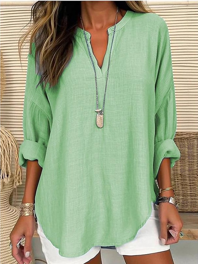 Women's Shirt Blouse Dressy Tops Solid Color Casual Daily Basic Long Sleeve Notched Neck Pink Spring Fall