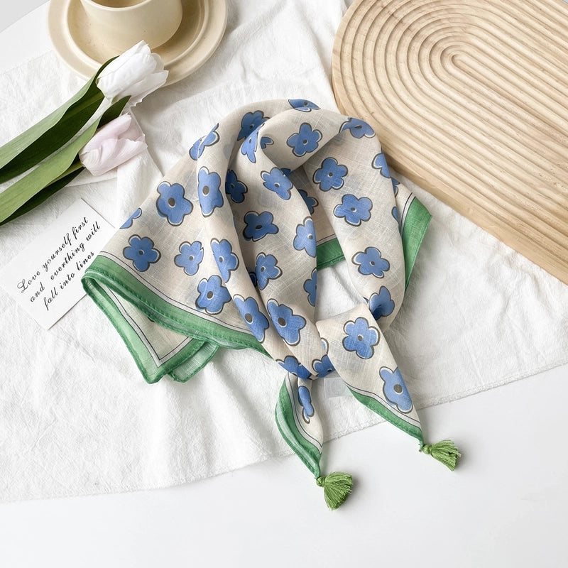 Women's Casual Minimalist Flower Cotton Printing Silk Scarf Kerchief