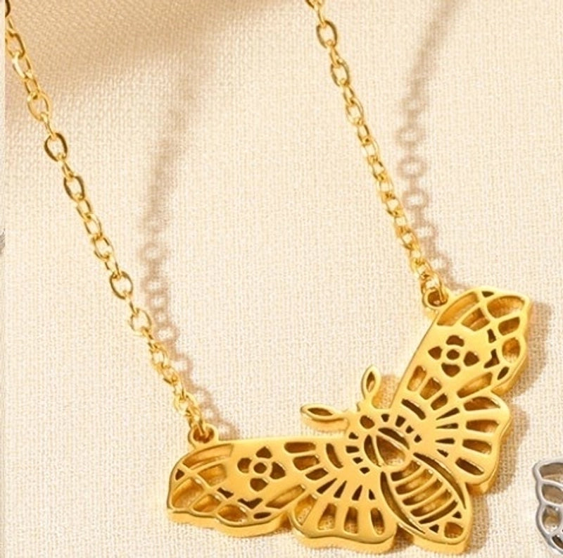 Minimalist Devil's Eye Heart Shape Butterfly Stainless Steel Plating Hollow Out Pendant Necklace