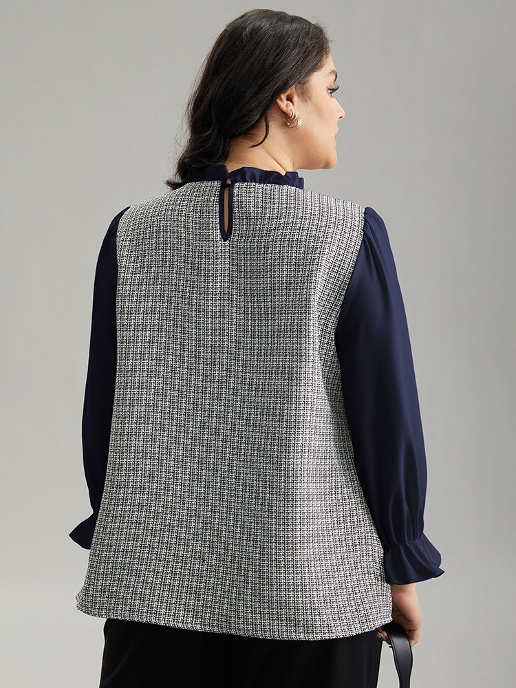 Gingham Ruffles Patchwork Frill Trim Blouse