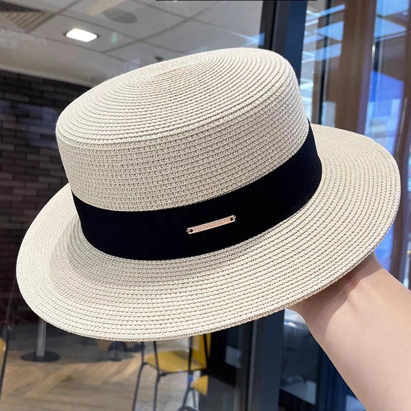 Women's Vacation Color Block Flat Eaves Straw Hat