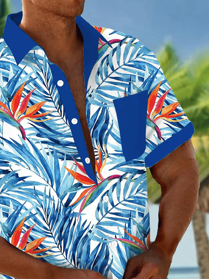 Men's Hawaiian Strelitzia Orchid Print Pocket Shirt