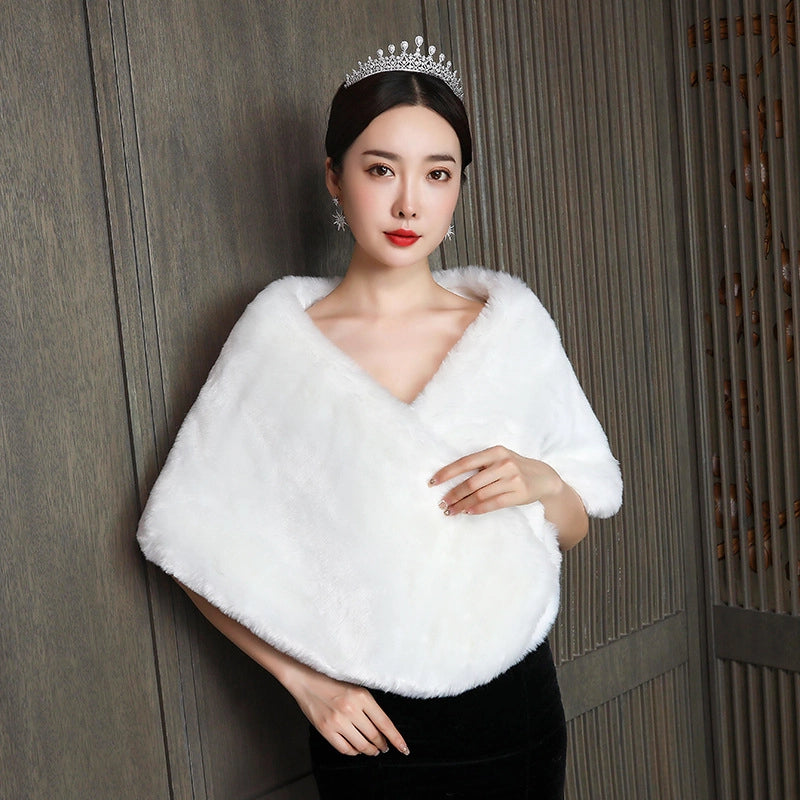 Bridal Wedding Dress Warm Wedding Ceremony Thickened Dress Cheongsam Shawl Autumn And Winter Cape Woolen Shawl Coat For Women