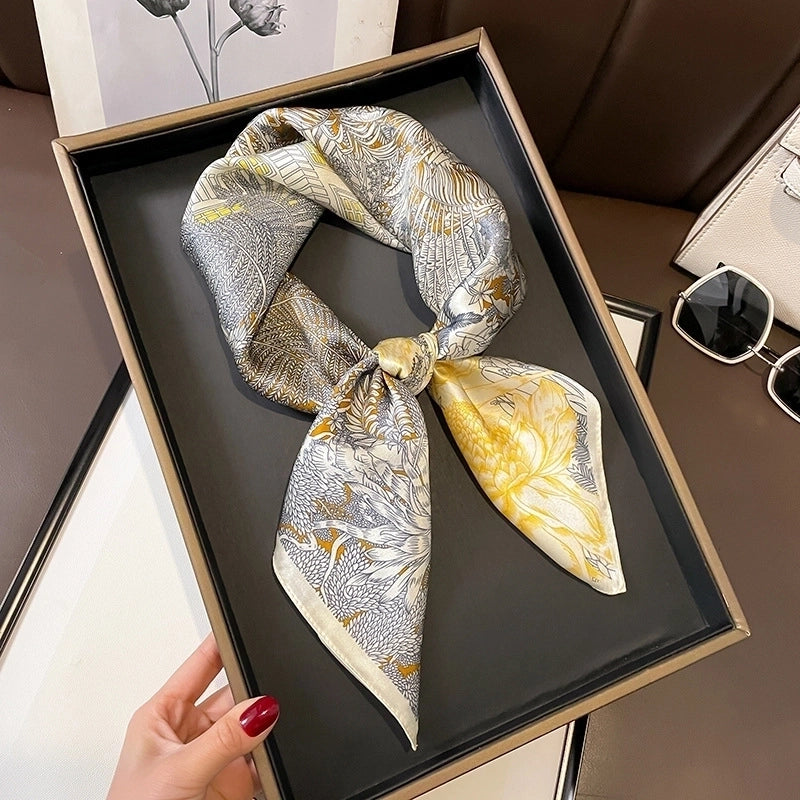 Women's Elegant Minimalist Flower Satin Printing Silk Scarf