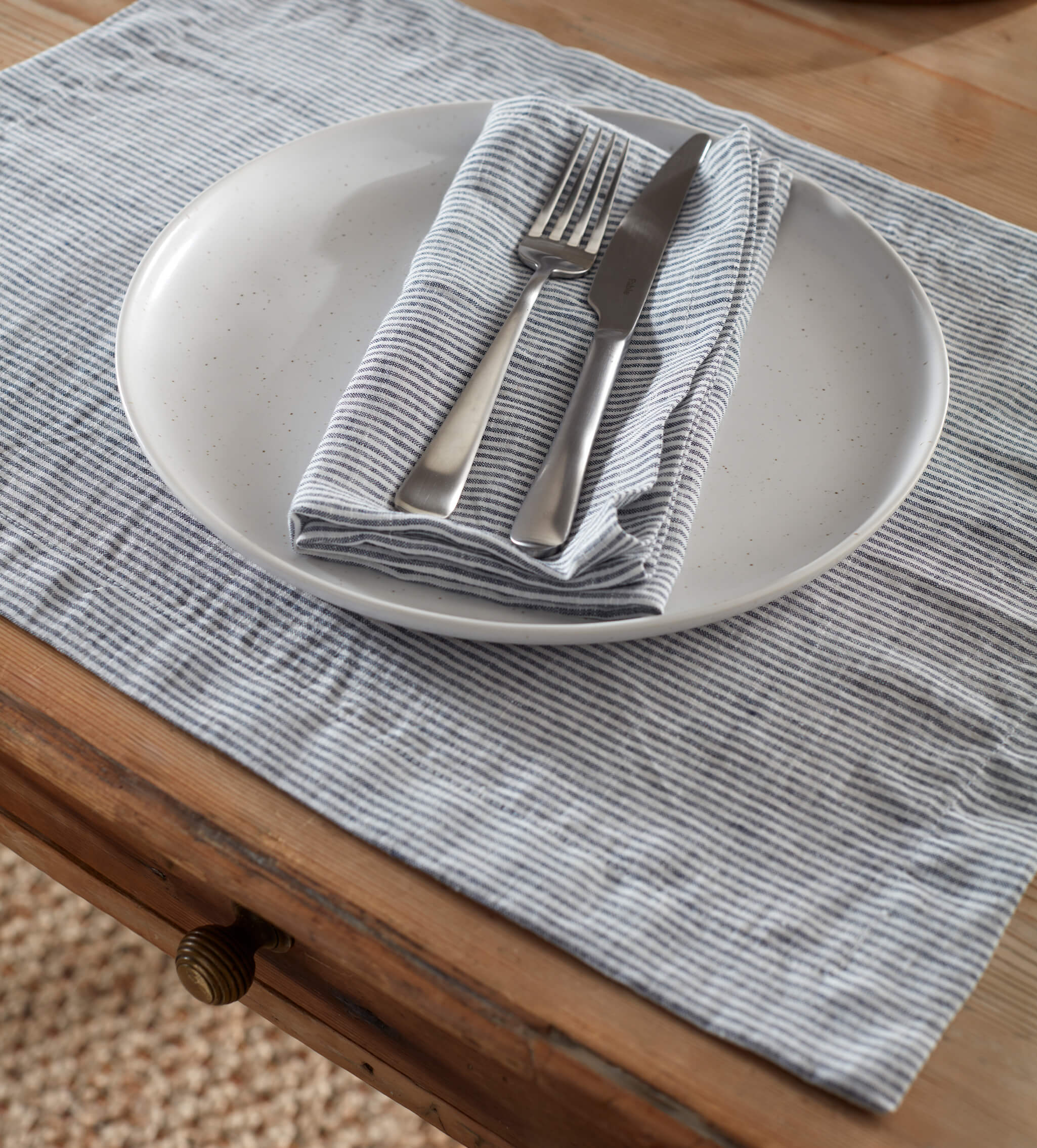 French Blue Stripe 100% Linen Placemats - Set of 2