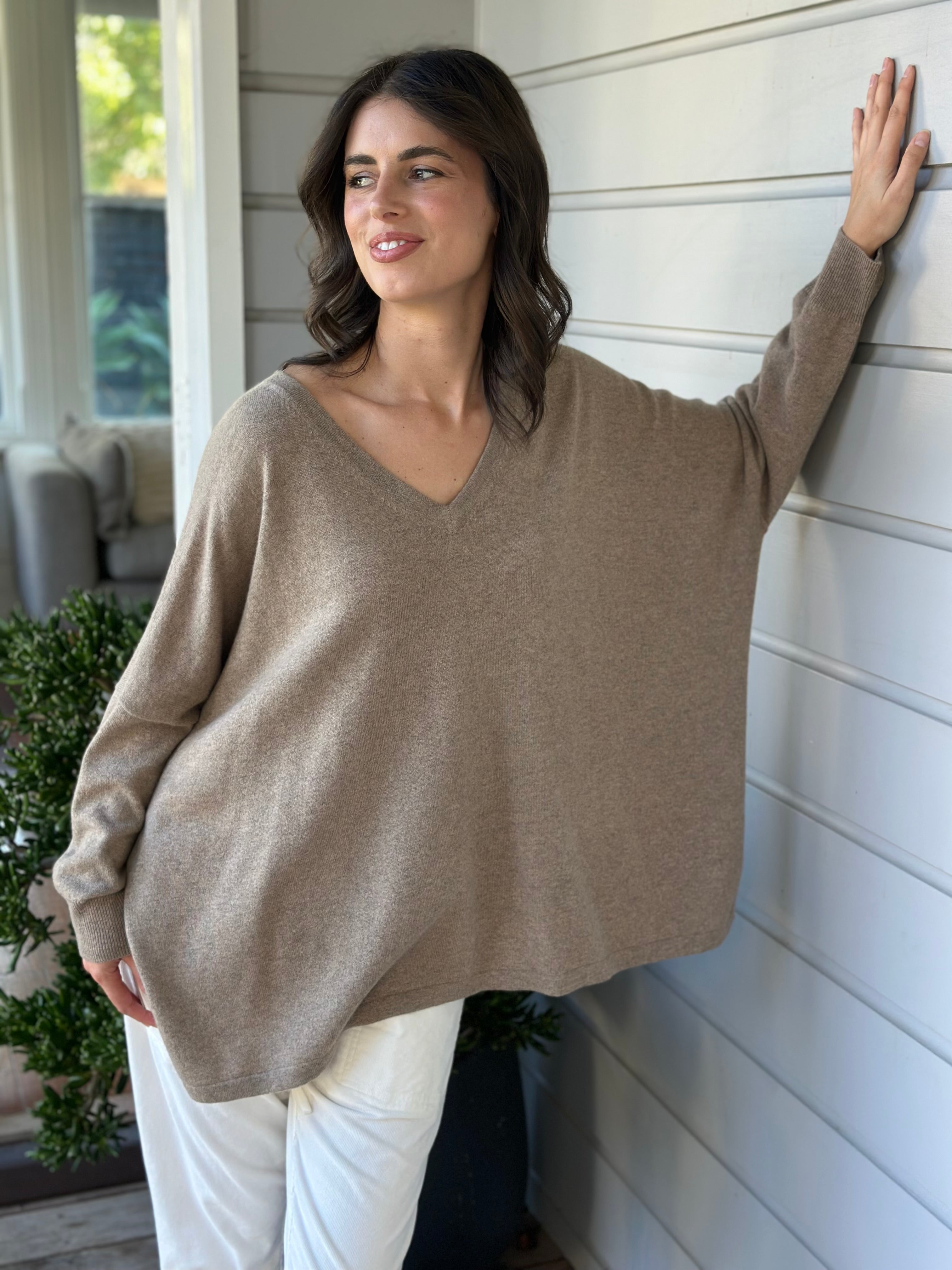 relaxed boyfriend knit- wheat cashmere