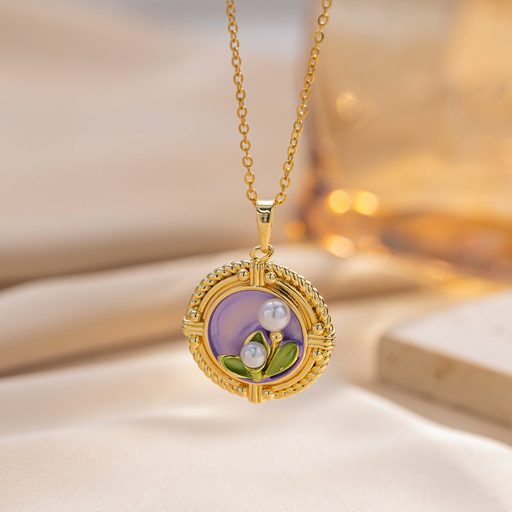 Copper Pendant Enamel Flower Necklace Female Fashion Niche Clavicle Chain